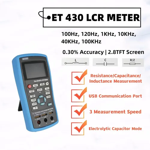 Vista 2 de ET430 LCR Medidor 100KHz Digital Inductancia Capacitancia Resistencia Probadores Multímetro Eléctrico con Puntos de Frecuencia Fijos