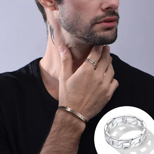 Vista 2 de Silvora Anillos de plata de ley 925, anillos de cadena para mujeres y hombres, anillo de eternidad vintage, anillo de joyería tamaño 6-12