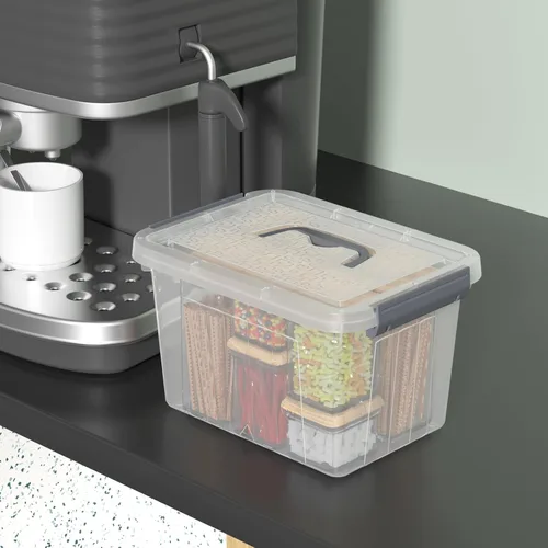 Vista 6 de Caja de almacenamiento transparente pequeña de 3.5 cuartos de galón con asa, pequeños contenedores de plástico con tapas, 6 paquetes