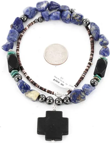 Vista 4 de $270Tag Collar nativo de lapislázuli de plata Navajo turquesa Onyx 371058193807 Hecho por Loma Siiva, Metal Piedra, turquesa estabilizada