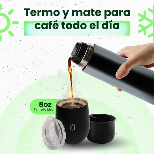 Vista 2 de Kalmateh Yerba Mate Gourd 8oz y botella aislada al vacío de 33.8 fl oz, incluye vaso mate, frasco de doble pared, popote bombilla, cepillo de Negro