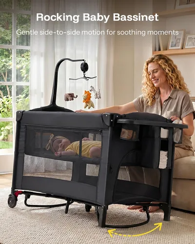 Vista 6 de HARPPA 6 in 1 Pack and Play with Bedside Bassinet, Foldable Playard