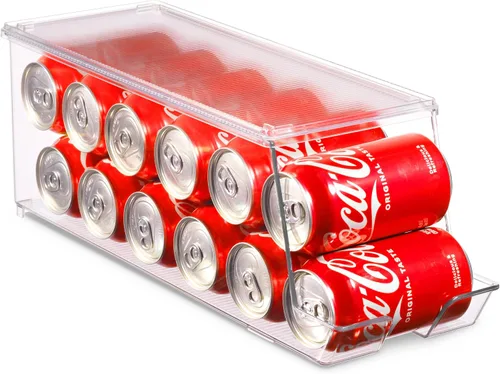 Vista 6 de Juego de 2 cubos organizadores apilables para refrigerador, dispensador de latas de soda, soporte de bebidas para refrigerador, congelador, cocina