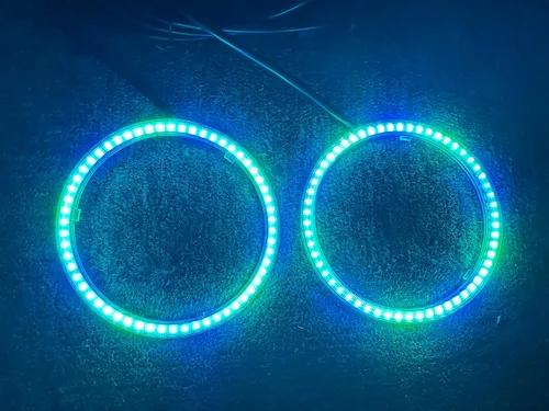 Vista 4 de SDO TECH - 2 anillos de halo de ojos de ángel para coche, 3.937 in, luz de circulación diurna, SMD3838, chips multicolores, anillo circular