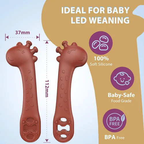 Vista 2 de akolik Cucharas para bebé, suministros de destete LED para recién nacidos, cucharas de silicona para masticar bebés, utensilios para hacer puré