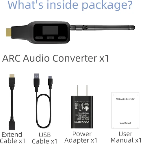 Vista 7 de ARC a transmisor Bluetooth para TV, ARC a Bluetooth auriculares altavoz Audio Converter,Sync to Connect 2 Wireless Headphones for tv,CEC Volume