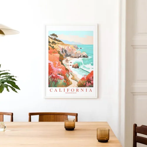 Vista 7 de ColorAndFlair California Travel Print Golden State Souvenir CA Nature Teal Orange Red Wall Art Coastal Landscape Retro Poster (8x10 inches)