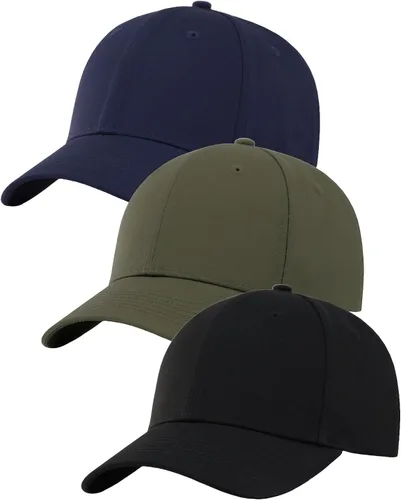 Vista 7 de Paquete de 3 gorras de béisbol de algodón liso con correa trasera, ajustables, de perfil bajo, para hombres y mujeres 3 Negro