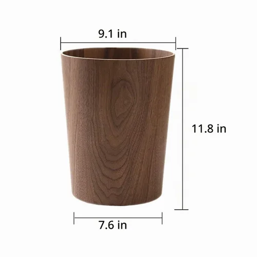 Vista 4 de Cubo de basura redondo apilable, de madera natural, para baños, cocinas, oficinas en casa (madera oscura)
