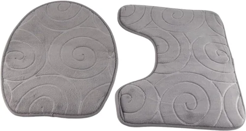 Vista 6 de Juego de 3 tapetes de baño, tapetes con relieve para tapa de inodoro, tapete antideslizante absorbente lateral para baño, baño (gris)