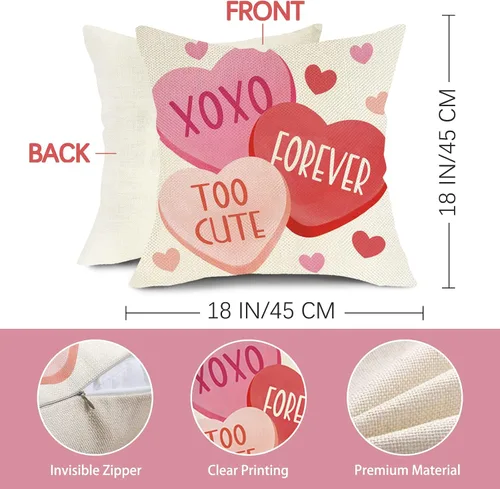 Vista 2 de Juego de 4 fundas de almohada decorativas para el día de San Valentín de 18 x 18 pulgadas, color rosa y rojo con texto en inglés "Hello Love Be My