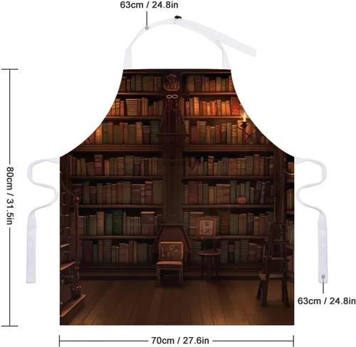 Vista 2 de Personalized Book Room Library Adult Apron, Kitchen Cooking Aprons for Woman Man, Adjustable Bib Apron with Pocket for Baking, BBQ Crafting