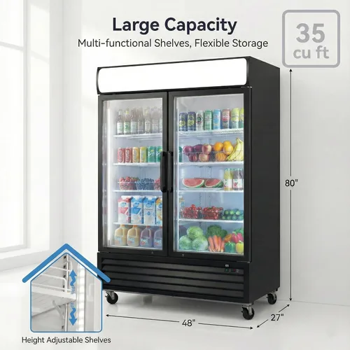 Vista 3 de Refrigerador comercial de vidrio de 2 puertas Merchandiser Display Refrigerador de bebidas Refrigerador de bebidas ETL, certificado NSF, 48