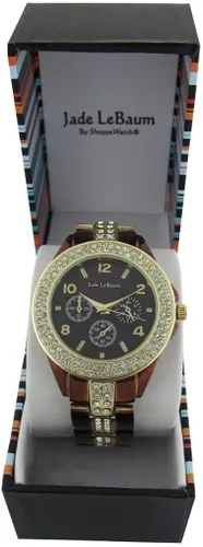 Vista 3 de Jade LeBaum Pulsera de acento de diamantes de imitación de cara grande para mujer, color marrón chocolate JB202747G, Marrón, Cronógrafo