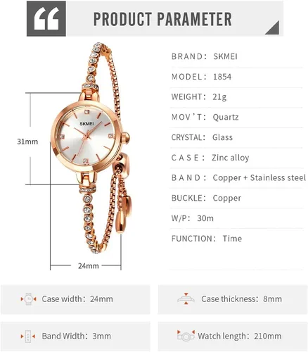 Vista 6 de SKMEI Women Watches Bracelet Diamond Ladies Female Small Rose Gold Fashion Luxury Thin Waterproof Analog Quartz Casual Girls Wife Gifts Silver Wrist