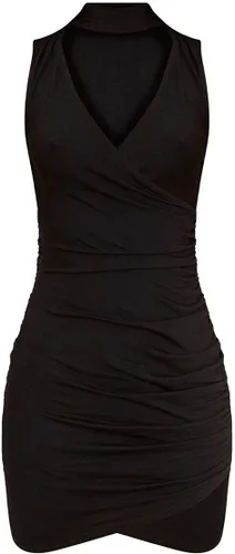 Vista 5 de Vestidos de fiesta para mujer, estilo gargantilla, color rojo, mini vestido cruzado