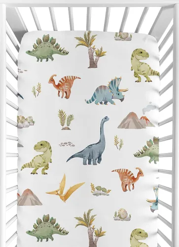 Vista 12 de Sweet Jojo Designs Acuarela Dinosaurio Dino Boy Sábana bajera para cuna para bebé, cuarto de bebé, habitación de recién nacido, portátil, paquete