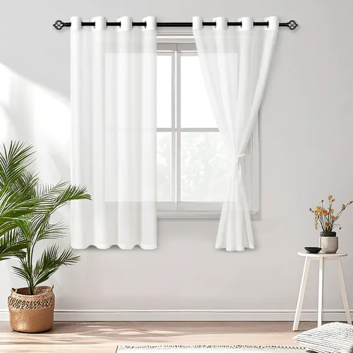 Vista 21 de DWCN Cortinas traslúcidas color verde frijol para sala de estar y dormitorio - Cortinas voile con aspecto de lino sintético con ojales en la parte