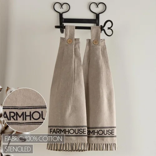 Vista 6 de VHC Brands Sawyer Mill Farmhouse Text - Alfombra de algodón cambray con lazo para tela de cocina, con lazo estarcido, juego de toallas, 6.5 x 18