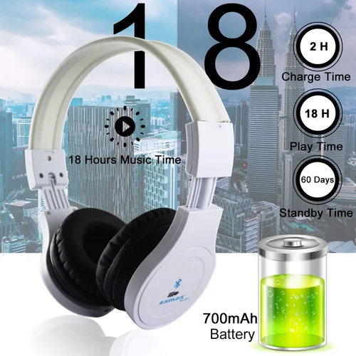 Vista 6 de EXMAX Auriculares inalámbricos con Bluetooth estéreo sobre la oreja, receptor de pagador de música, reducción de ruido, cancelación de ruido