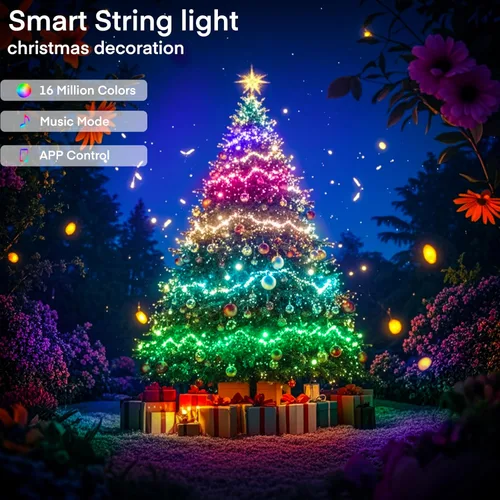 Vista 6 de Honche Guirnalda de luces inteligentes RGB de 100 luces LED USB de 32.8 ft/33 pies, impermeable, con control de aplicación, decoración de árbol