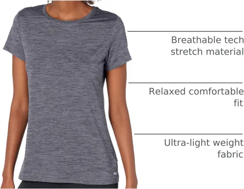 Vista 134 de Amazon Essentials Camiseta de manga corta con cuello redondo para mujer, de secado rápido, para entrenamiento, gimnasio, paquete múltiple