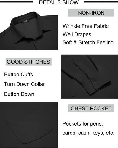 Vista 5 de COOFANDY Camisas de manga larga sin arrugas para hombre, camisas casuales con botones