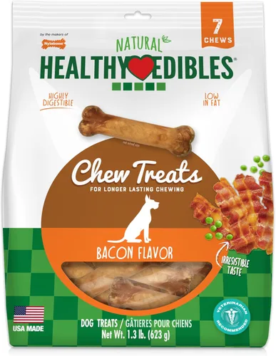 Vista 14 de Nylabone Healthy Edibles - Premios masticables para perro, todo natural, larga duración, 1 unidad, sabor a tocino (Bacon), M/Wolf Natural dog