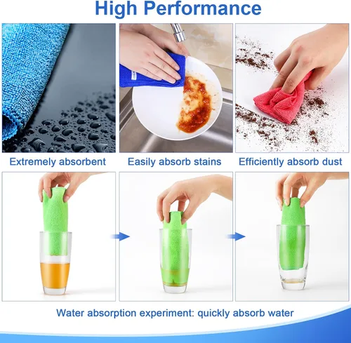 Vista 4 de Paño de limpieza de microfibra, 12 unidades, 12 x 12 pulgadas, alta densidad, 4 colores Household Cleaning Rags, 293GSM, Ultra Absorbent, Reusable