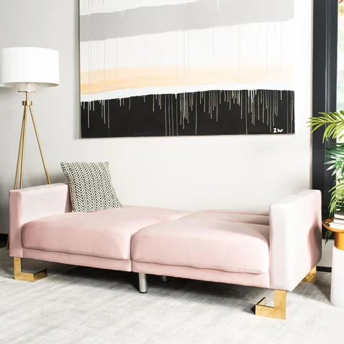 Vista 2 de Safavieh Inicio Tribeca Sofá cama plegable de terciopelo y latón rubor Glam