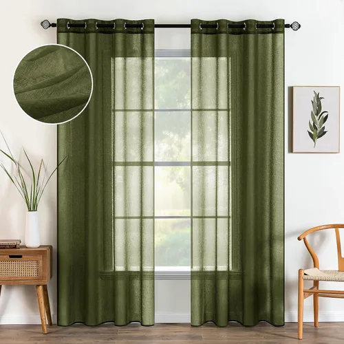Vista 26 de MIULEE 2 paneles de cortinas semitransparentes beige para ventana, elegantes con ojales en la parte superior, cortinas de gasa