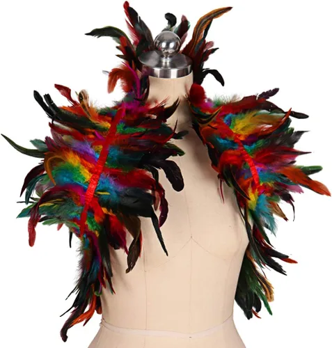 Vista 4 de Arnés de plumas para mujer, chal punk, victoriano, real, natural, de plumas, chal de carnaval, disfraz de baile gótico