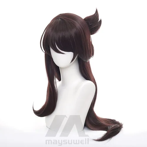 Vista 2 de Peluca de cosplay de anime marrón y negro, peluca de pelo largo para Comic Con, espectáculo de cosplay, Halloween
