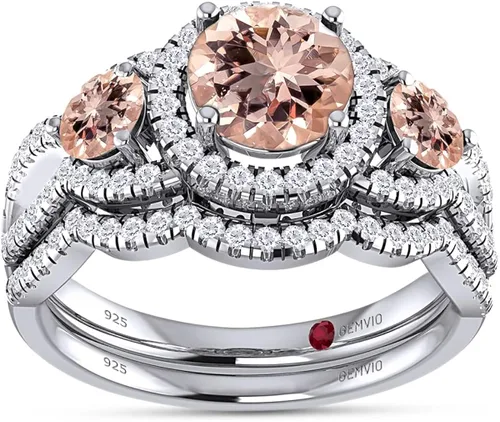 Vista 2 de GEMVIO Colección de tres anillos de piedra, 1 34 CTTW de corte redondo natural y creado en laboratorio y anillo de compromiso de oro de 14 quilates