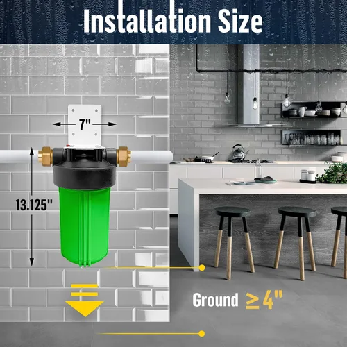 Vista 5 de Sistema purificador de filtro para toda la casa de 10 x 4.5 pulgadas de alta capacidad para agua de pozos o ciudades, botón de alivio de Verde