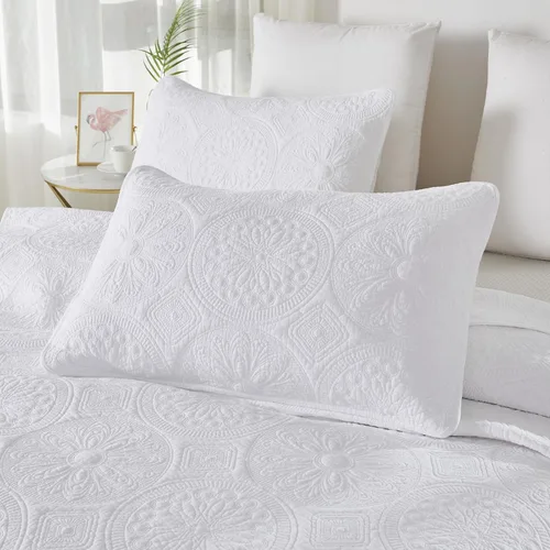 Vista 6 de Brandream juego de cama de lujo de 3 piezas, color blanco, de gran tamaño, juego de edredón, tamaño queen