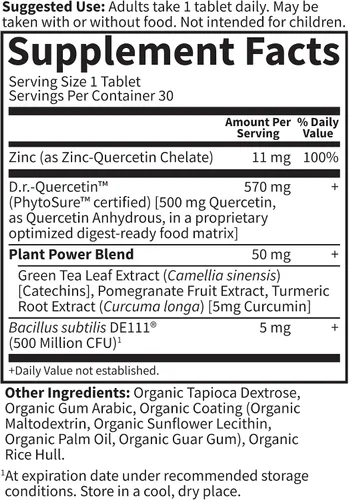 Vista 5 de Garden of Life Formulado por el doctor, recuperación de quercetina, 30 tabletas veganas