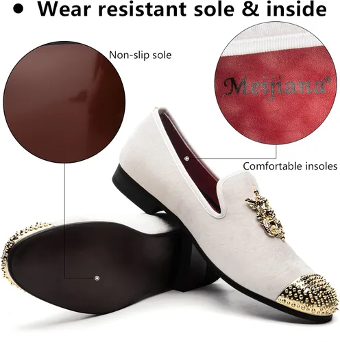 Vista 4 de Meijiana Mocasines de terciopelo para hombre, zapatos de vestir con adornos de metal, zapatos de lujo para fiestas