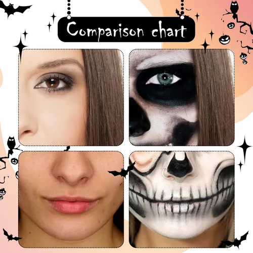 Vista 4 de Pintura facial blanca, pintura facial negra, kit de maquillaje SFX para Halloween, cosplay, pintura corporal no tóxica, kits de pintura facial con 2
