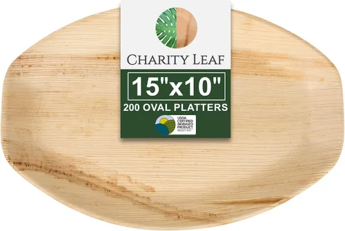 Vista 13 de Charity Leaf Bandejas desechables de hoja de palma de 13 x 9 pulgadas (10 piezas) platos de bambú para servir, tableros desechables, vajilla