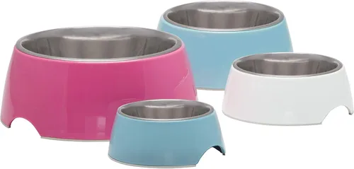 Vista 2 de Loving Pets - Cuenco retro para comida para perros, cuenco elevado de acero inoxidable para mascotas, sin punta, a prueba de derrames