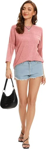 Vista 147 de ZENNILO Camisetas casuales de manga 3/4 para mujer, holgadas, cuello redondo, lindas camisetas básicas