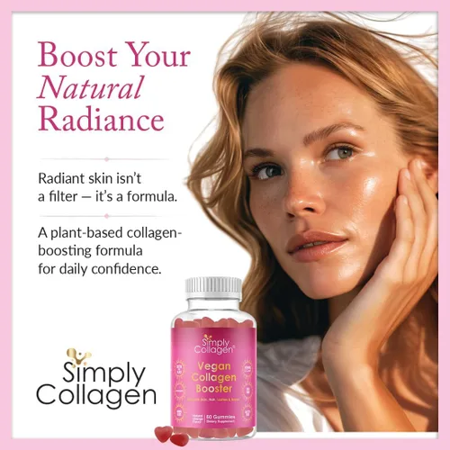 Vista 3 de Simply Collagen® Gomitas de colágeno veganas para mujeres y hombres, colágeno a base de plantas con biotina, vitaminas A, C y E, refuerzo