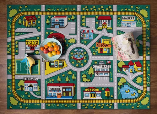 Vista 7 de Rugshop Kids Educational Learning City Life Road - Alfombra antideslizante (antideslizante), 3 pies 3 pulgadas x 4 pies 7 pulgadas, color verde