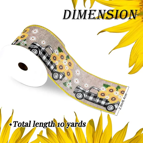Vista 2 de Whaline Cinta vintage con borde de alambre para camión de girasol, para primavera y verano, diseño floral de búfalo a cuadros, cinta de envoltura