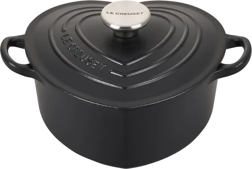 Vista 6 de Le Creuset Signature - Figura de corazón de hierro fundido esmaltado, 2 cuartos de galón, regaliz con perilla de acero inoxidable