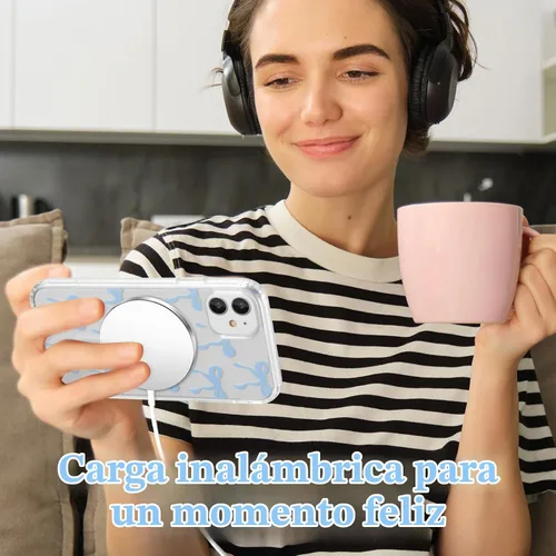 Vista 6 de UEEBAI - Funda magnética para iPhone 11, diseño de lazo, compatible con MagSafe, funda transparente delgada inalámbrica, antiamarilleo, a prueba