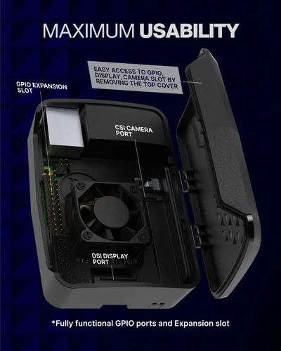 Vista 8 de Funda de plástico Argón Poly+ Funda de plástico Raspberry Pi 4 con ventilador controlable PWM y disipador de calor Parte superior extraíble