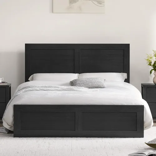 Vista 12 de KISLOT Marco de cama de madera con cabecero y estribo, natural, tamaño King