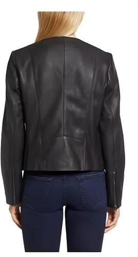 Vista 2 de Cole Haan Abrigo de cuero con cuello de ala totalmente forrado para mujer